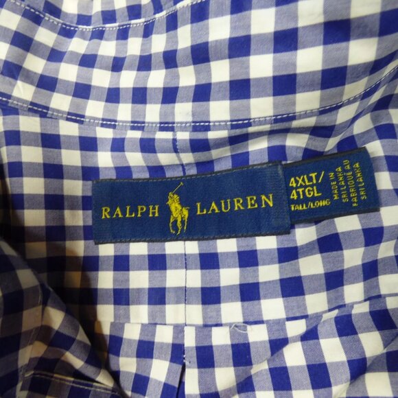 Polo Ralph Lauren Long Sleeve Blue White Gingham Button Down Shirt Men's 4XLT - Picture 2 of 4